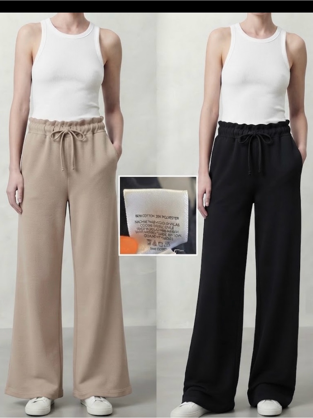 Express S Wide-Leg Drawstring trouser Sweatpants - Black & tan